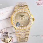 PD Factory Patek Philippe Nautilus Swiss 26-330 Movement Iced Out Yellow Gold Watch 40mm 